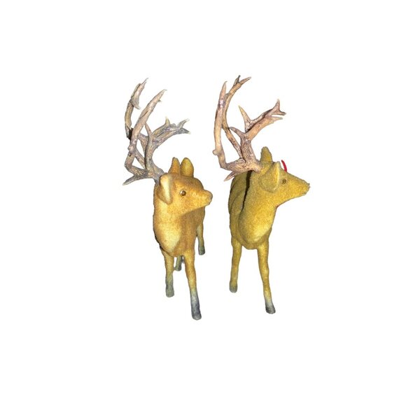 Vintage Flocked Deer Figurines Set Of 2 - Picture 6 of 13